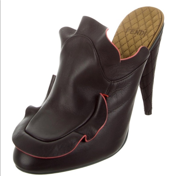 Fendi Shoes - Fendi Leather Ruffle-Accented Mules